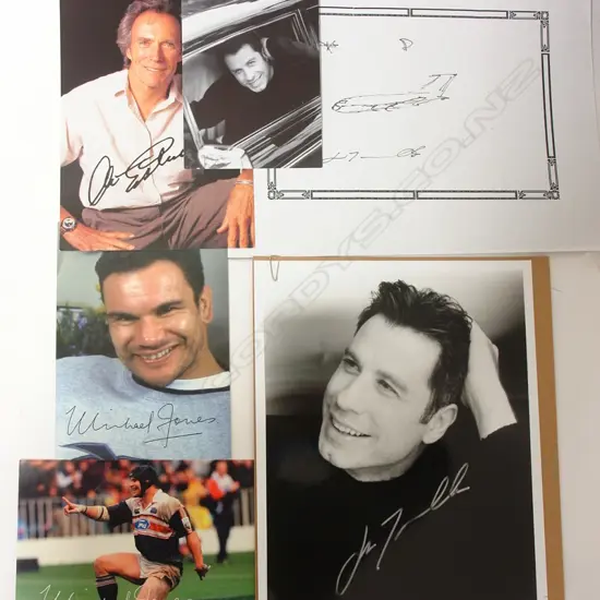 A collection of signed celebrity photographs and sketch