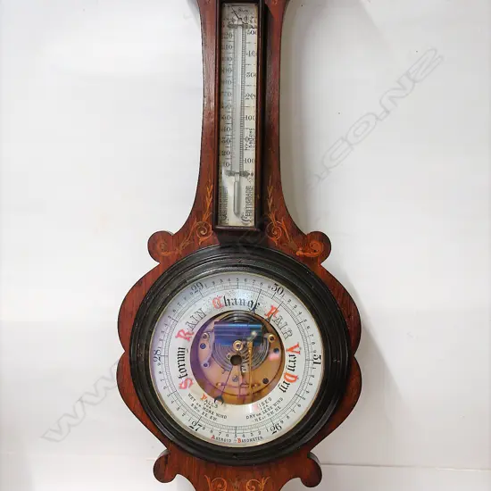 An Edwardian inlaid mahogany banjo barometer