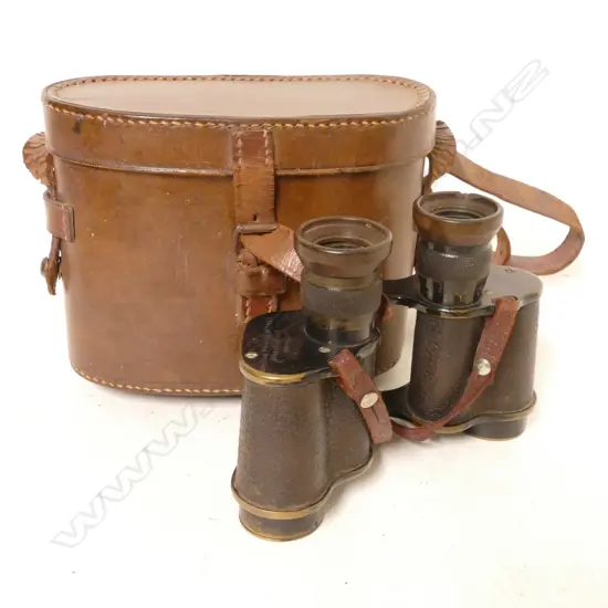 A pair of WWI binoculars in leather case
