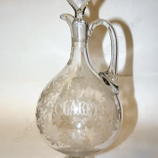 A 19thC 'CLARET' engraved glass decanter