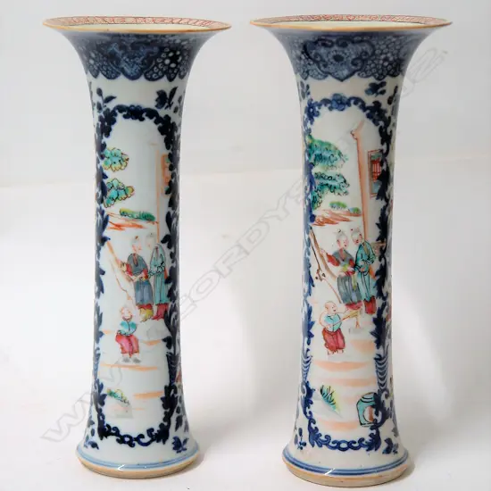 A pair of 19thC famille rose Chinese specimen vases