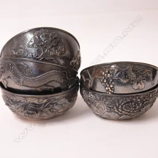A set of six Japanese silver Meiji period bowls