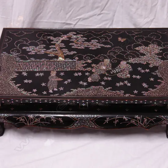 A good old Japanese black lacquer and abalone inlay cedar altar table