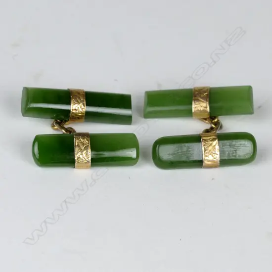 A pair of colonial 9ct. gold and greenstone cufflinks
