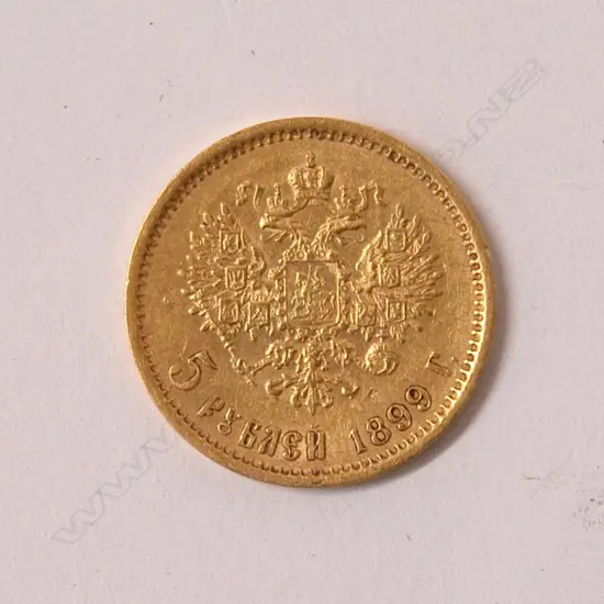 An 1899 Russian five roubles gold coin