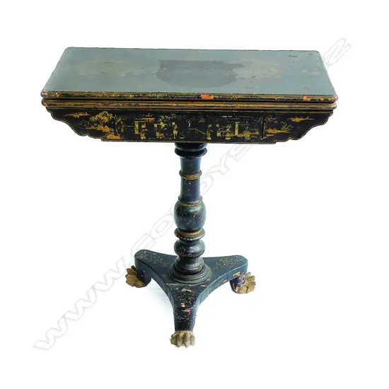 A Victorian chinoiserie flap-top card table
