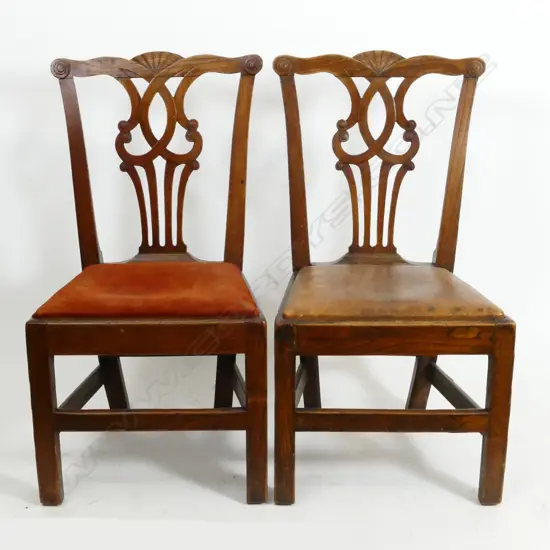 Two oak country Chippendale side chairs