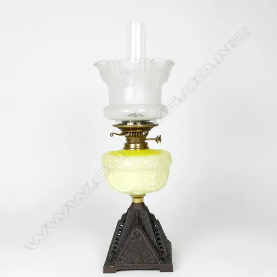 A Victorian Vaseline glass kerosene lamp