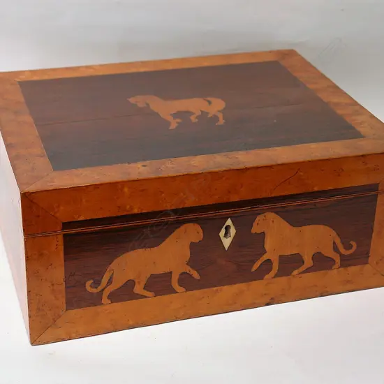 A Victorian rosewood and birdseye maple jewel/work box