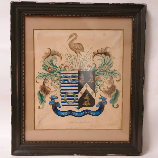 A 19thC watercolour painted with an elaborate coat of arms
