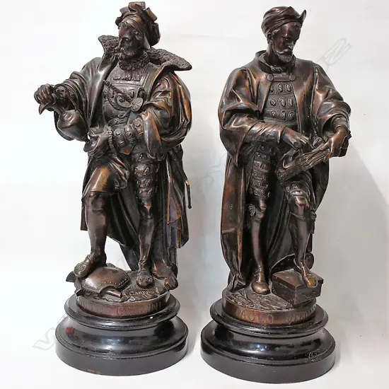 Pair of large 19thC hollow bronzed spelter figures