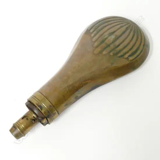 A brass and copper powder flask