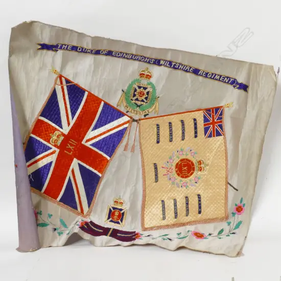 An early 1900 embroidered hatchment for the Wiltshire Regiment