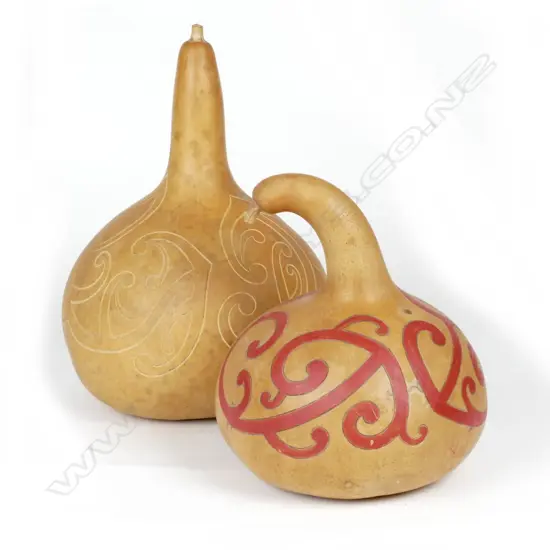 Two carved Maori gourds