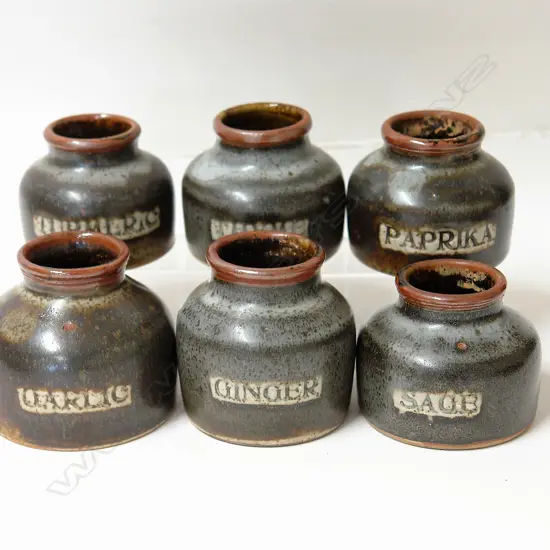 A set of six Len Castle studio pottery spice jars