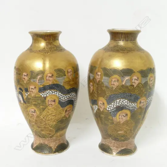 A pair of Satsuma earthenware vases
