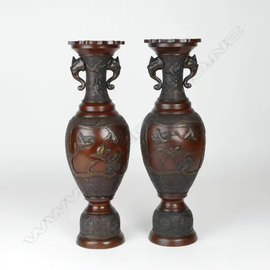A pair of large Japanese bronzed vases