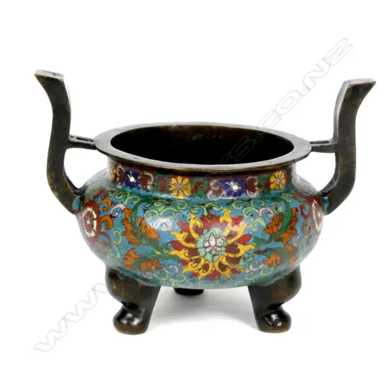 A bronze champlevé enamel censer