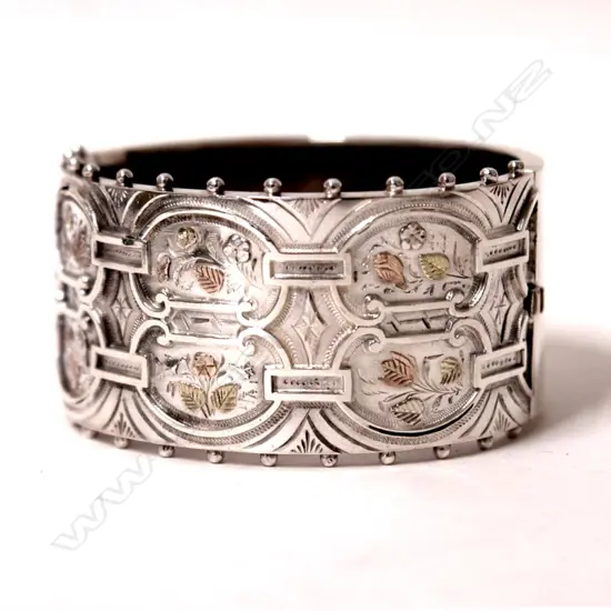 A Victorian silver fancy wide hinged bangle