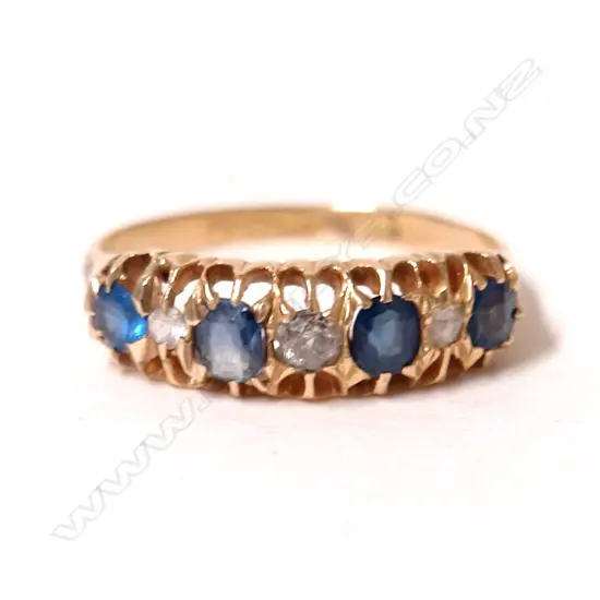 A late Victorian 18ct. yellow gold sapphire and diamond bridge ring