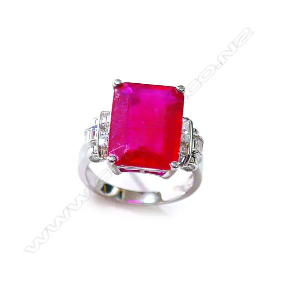 A modern 18ct. white gold impressive large ruby and diamond ring