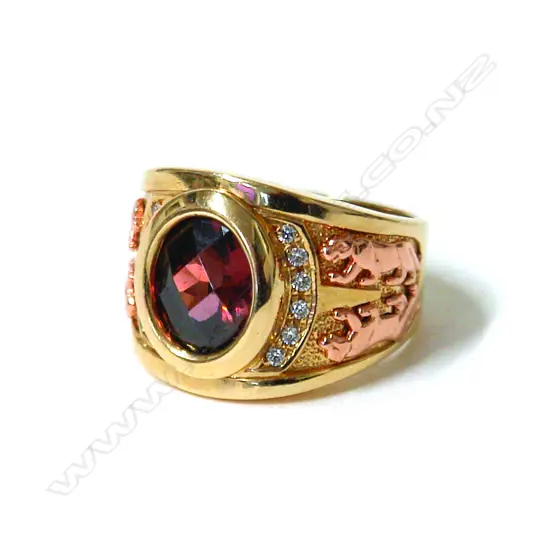 A lady's modern 14ct. yellow and rose gold tourmaline and diamond dress ring