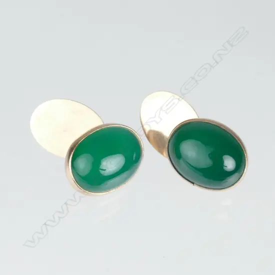 A pair of 9ct. rose gold and chrysoprase cufflinks