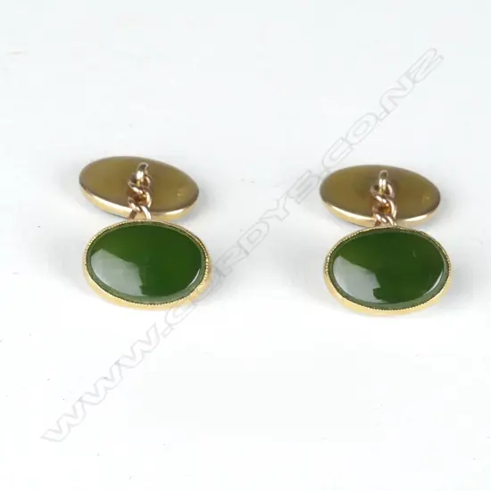 A pair of 9ct. gold and greenstone cufflinks