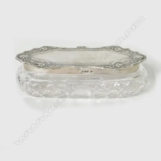 A silver lidded cut crystal pin dish