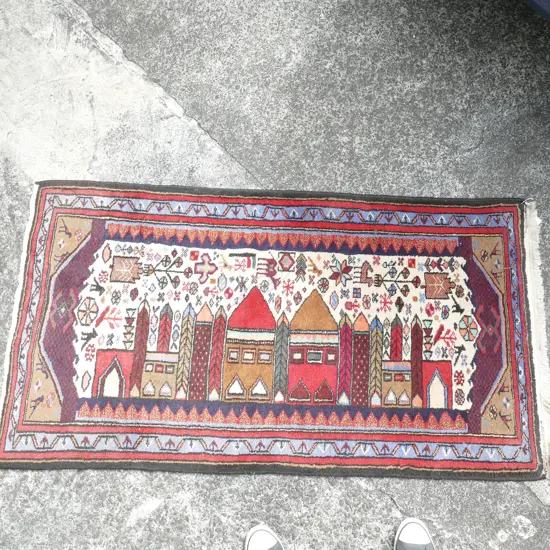 A small hand knotted Persian Hamadan pictorial rug