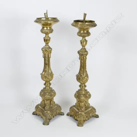 A pair of impressive French 19thC church pricket candlesticks