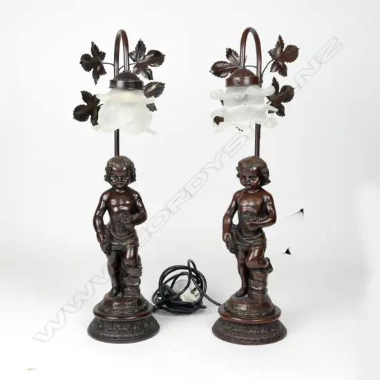 A pair of antique style bronzed table lamps