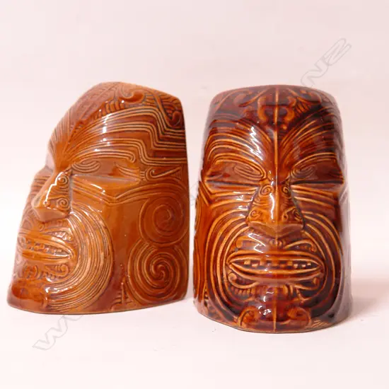 A pair of Crown Lynn Wharetana Maori Art 'Moko' book-ends