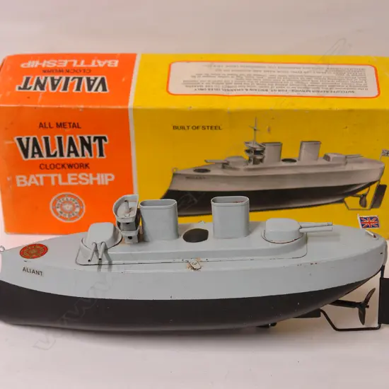 A vintage Sutcliffe 'All Metal Valiant Clockwork Battleship'