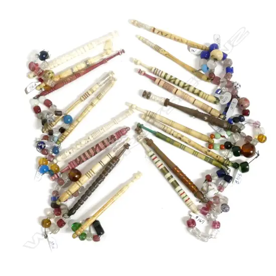 A selection of 20 Victorian bone and wood lace bobbins