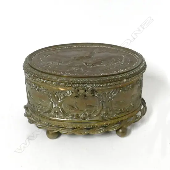 A Victorian brass plated jewellery casket
