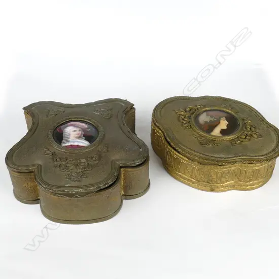 Two Victorian brass trinket boxes