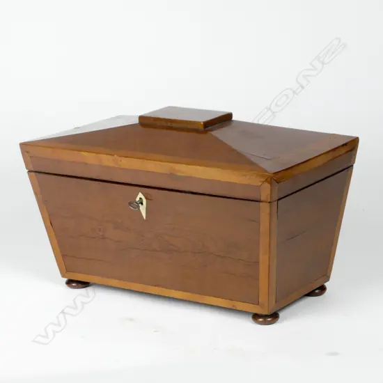 A 19thC satinwood sarcophagus-shaped tea caddy