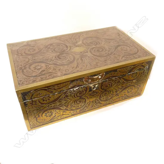 A Regency period cut brass inlaid mahogany writing slope