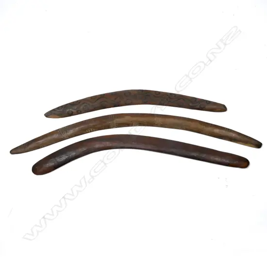 Three Australian Aboriginal boomerangs