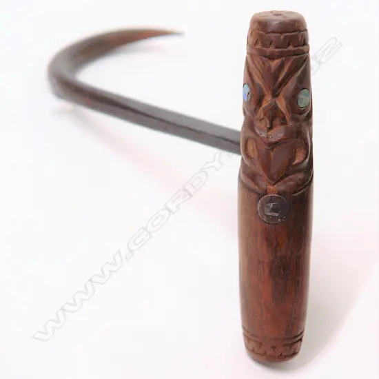 An old Maori carved handled wool bale/stevedore's hook