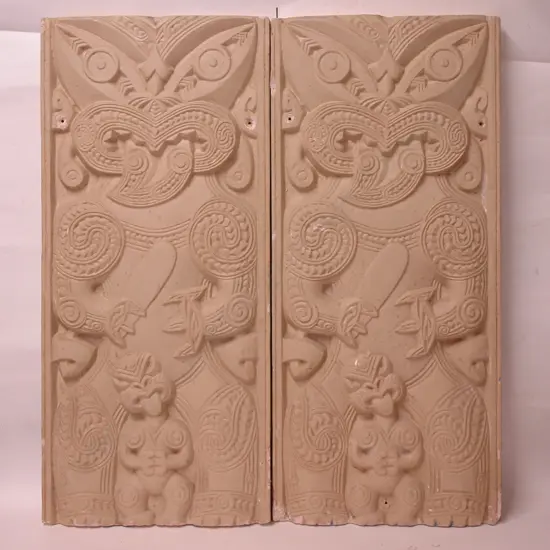A pair of c.1950/60S Maori decorated plaster panels attributed to Francis Shurrock
