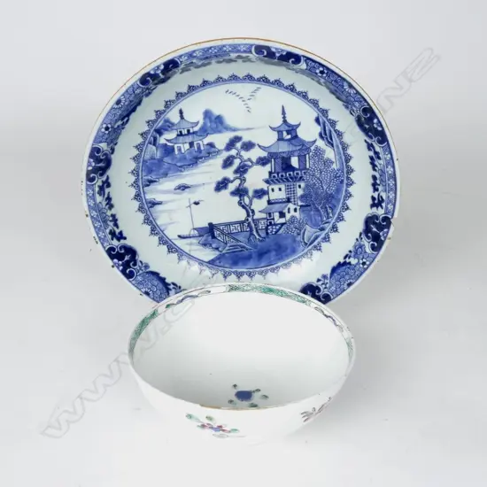 A 19thC Chinese blue and white circular shallow bowl