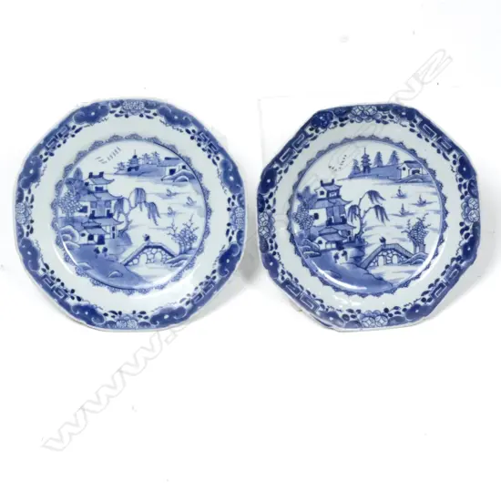 Two Chinese export ware blue and white plates