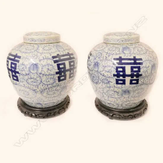 A pair of very large Chinese porcelain blue and white jars and covers