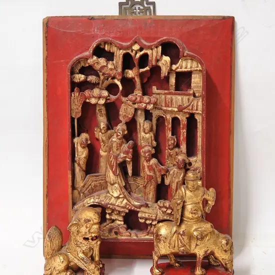 Three old Chinese gilt wood carvings