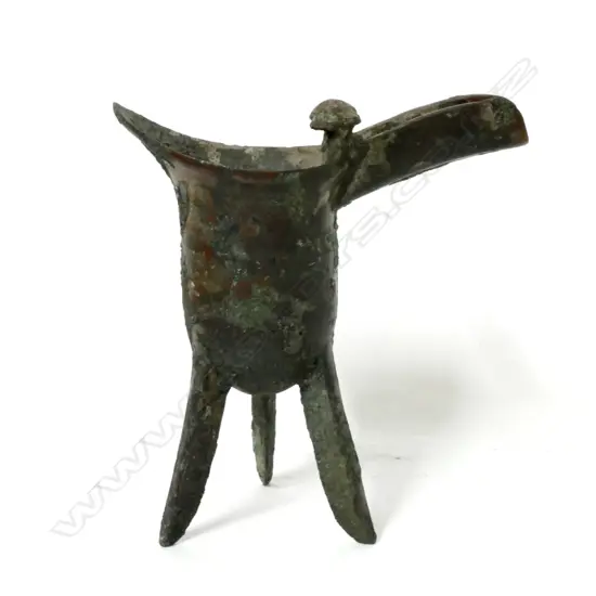 A Chinese bronze ritual wine vessel (jue)