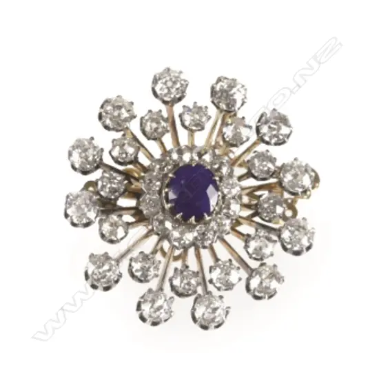 An impressive Victorian 18ct. gold diamond and sapphire pendant/brooch