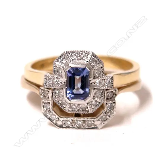 A pair of 18ct. and 9ct. tanzanite and diamond set rings