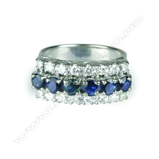A vintage 14ct. white gold sapphire and diamond ring